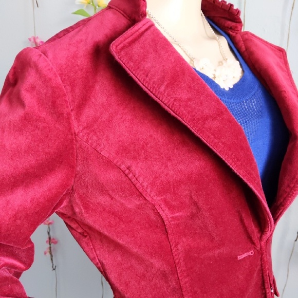 SOLD WHITE HOUSE BLACK MARKET BLAZER VELVET RED - Picture 5 of 8